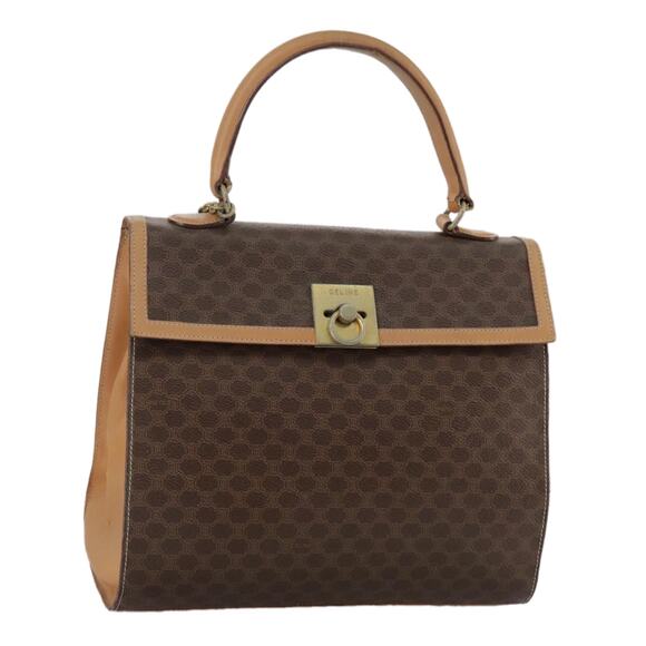 CELINE Macadam Canvas Hand Bag Pvc Leather Brown - Picture 1 of 13